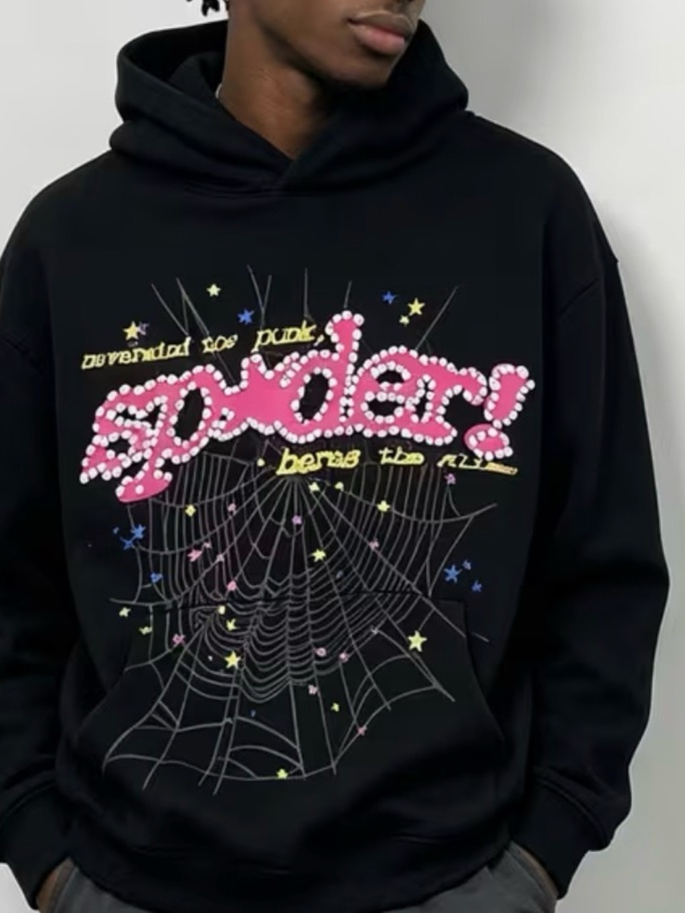 Men's and womans Black Hoodie with Pink 'sp5der'